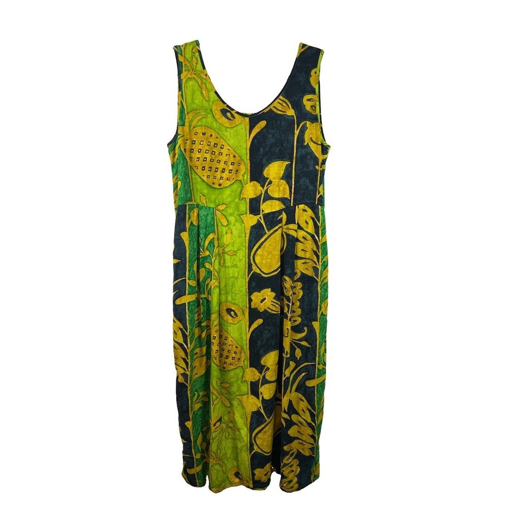 Vtg Jams World Archives Pineapple Patch Rayon Maxi Dress L Tropical 90s‎ Artsy